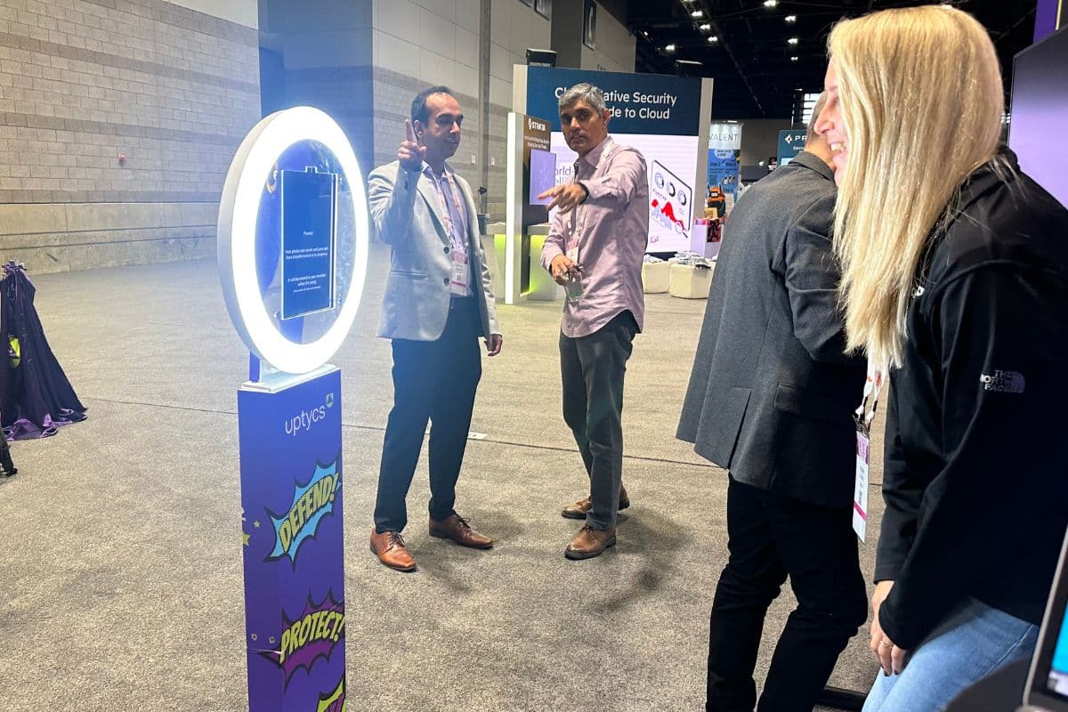 Uptycs selfie station photo booth at trade show